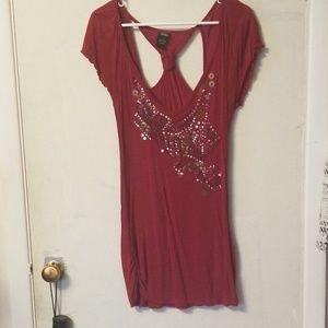 Maroon cut of back tee VANITY